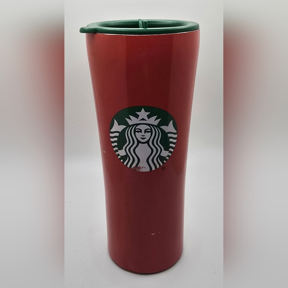 Starbucks Red Metal 16 Oz Travel Cup With Lid 2021 Holiday Cup Hot or Cold